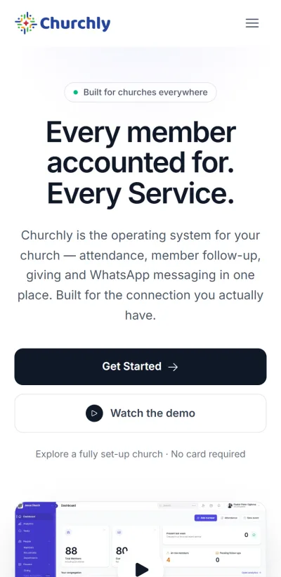 Churchly on a phone: Every member accounted for. Every service.