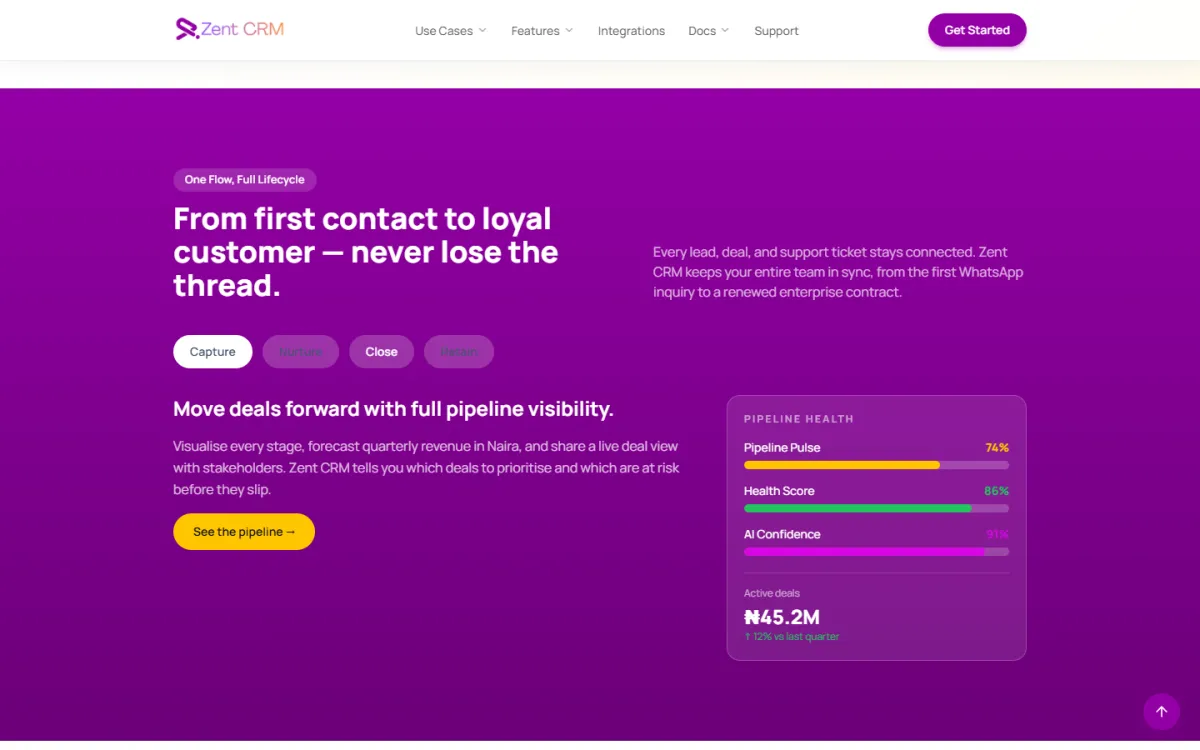 Zent CRM website: From first contact to loyal customer — never lose the thread