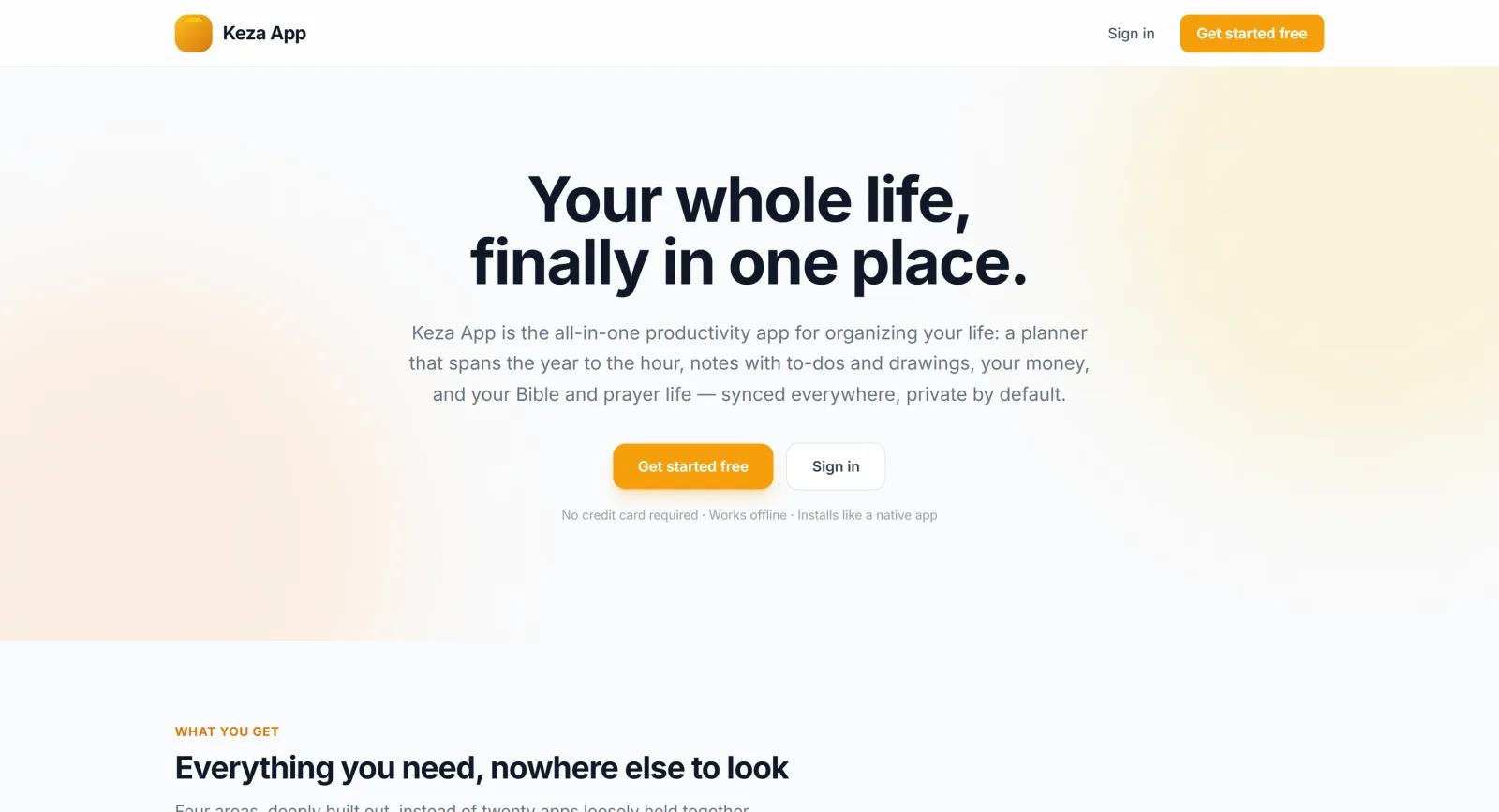 Keza App website: Your whole life, finally in one place